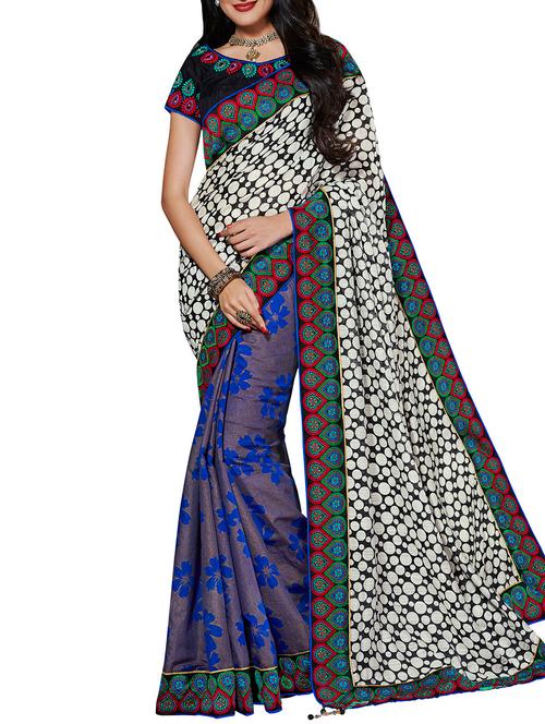 polka dots printed half and half saree with blouse - 15838717 - Very Small Image - 1