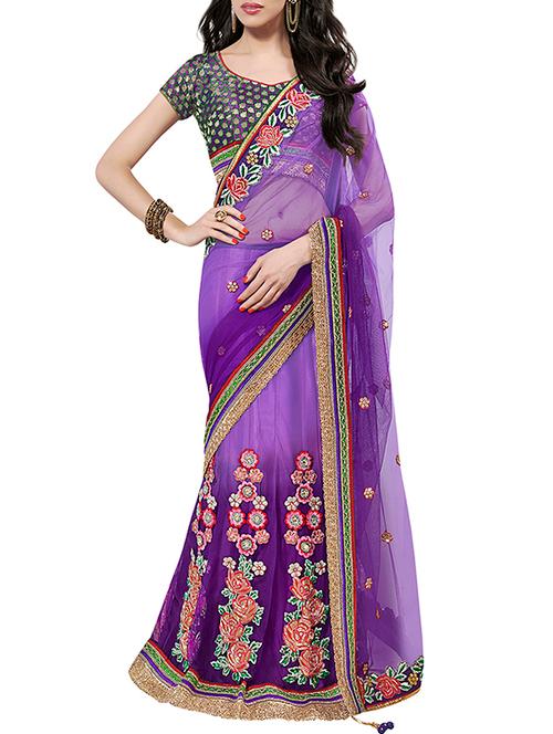 floral patchwork purple saree with blouse - 15838719 - Very Small Image - 1