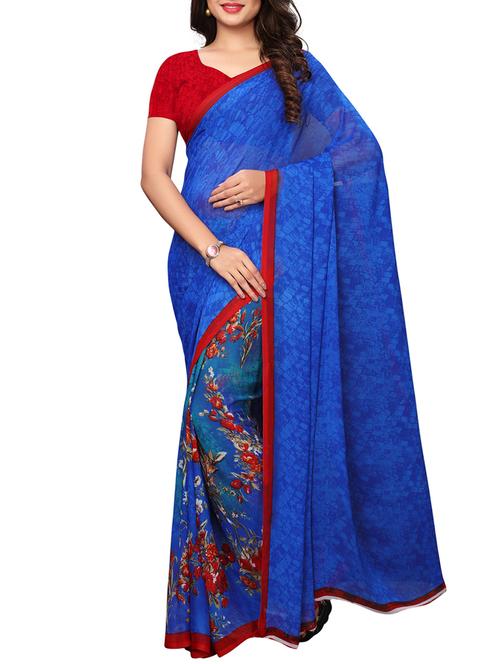 floral printed saree with blouse - 15839164 - Very Small Image - 1