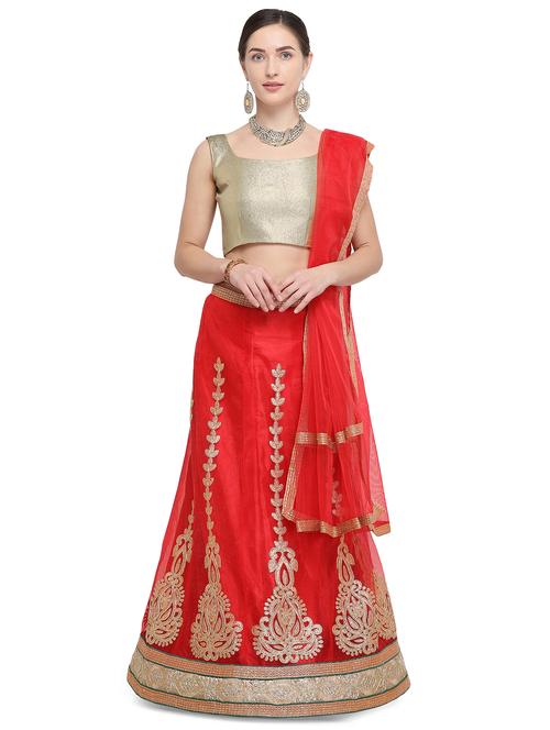 embroidered red flared lehenga - 15839993 - Very Small Image - 1