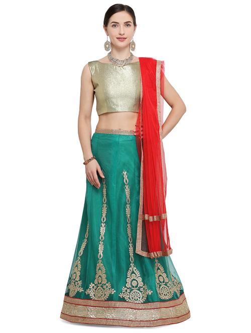 embroidered green flared lehenga - 15839994 - Very Small Image - 1