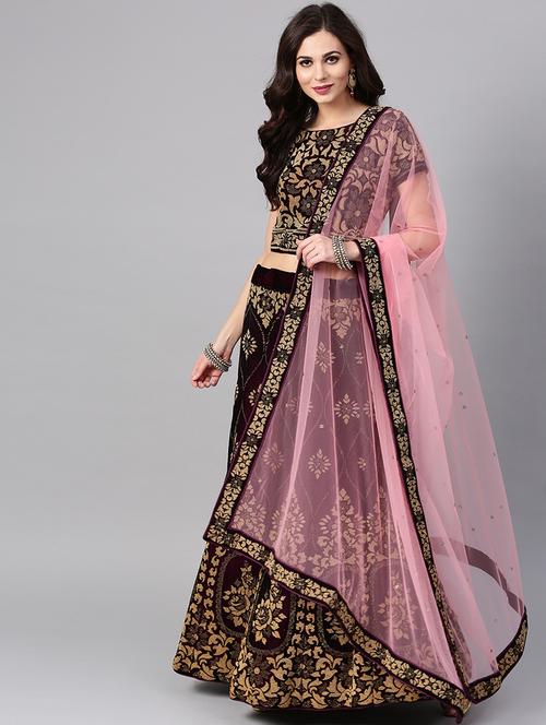 embellished floral purple flared lehenga - 15839998 - Very Small Image - 1