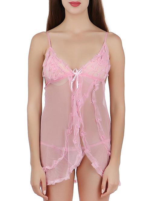 frill detail sheer babydoll with g-string - 15840139 - Very Small Image - 1
