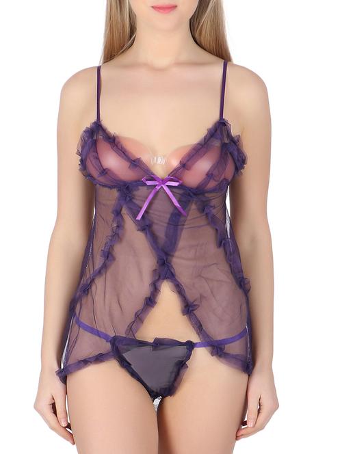 frill detail sheer babydoll with g-string - 15840141 - Very Small Image - 1