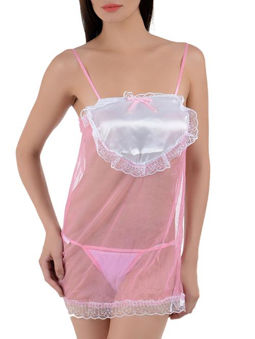 lace detail sheer babydoll with g-string - 15840164 - Very Small Image - 1