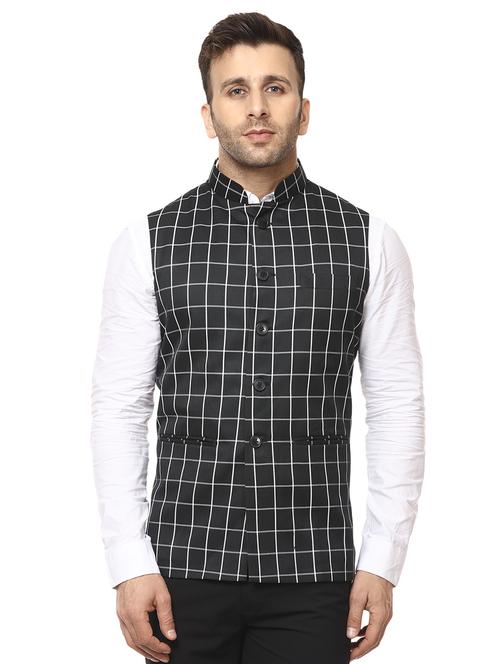 black checkered nehru jacket - 15840480 - Very Small Image - 1