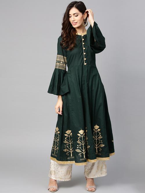 floral printed flared kurta - 15840641 - Very Small Image - 1
