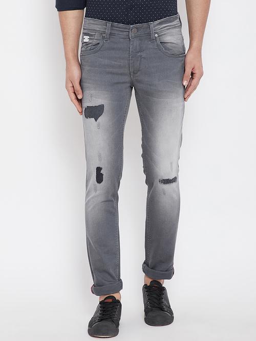 grey heavy washed patched denim jeans - 15840834 - Very Small Image - 1