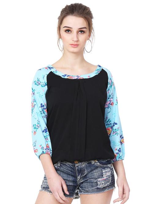 floral raglan sleeved pleat detail top - 15840887 - Very Small Image - 1