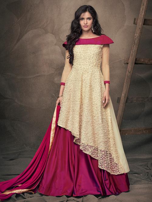 embroidered semi-stitched layered suit - 15841322 - Very Small Image - 1