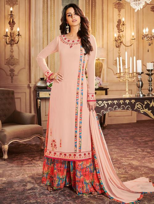 embroidered semi-stitched palazzo suit - 15841325 - Very Small Image - 1
