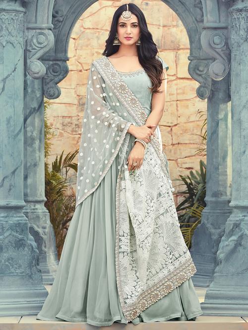 embroidered semi-stitched anarkali suit - 15841549 - Very Small Image - 1