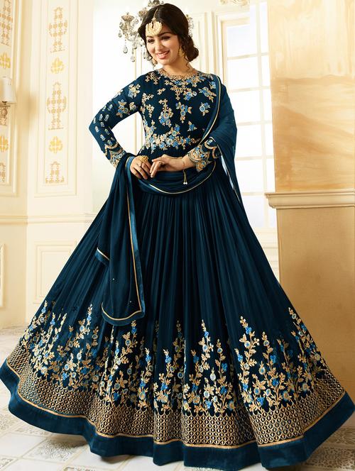 embroidered semi-stitched anarkali suit - 15841554 - Very Small Image - 1