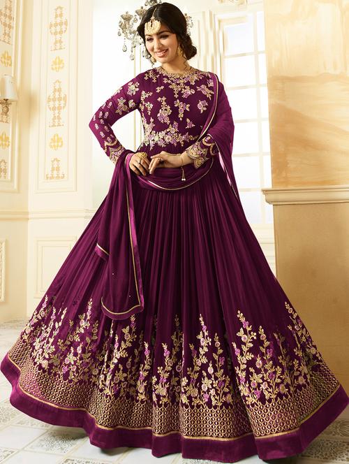 embroidered semi-stitched flared suit - 15841555 - Very Small Image - 1