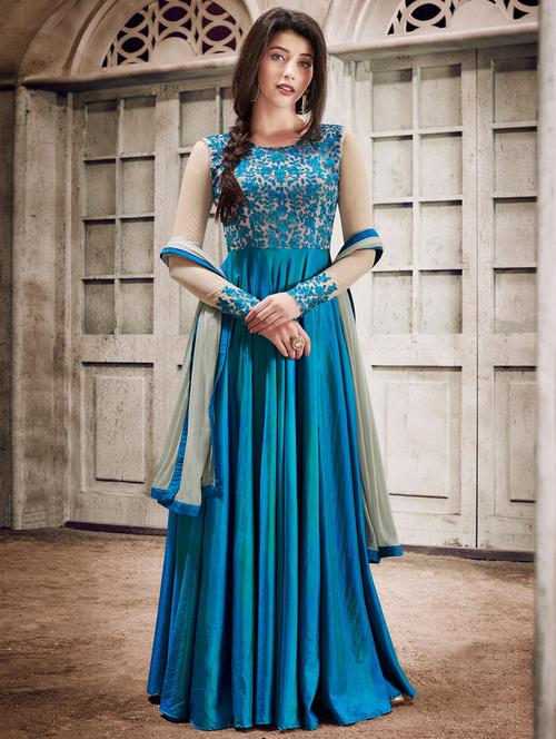 embroidered semi-stitched flared suit - 15841559 - Very Small Image - 1