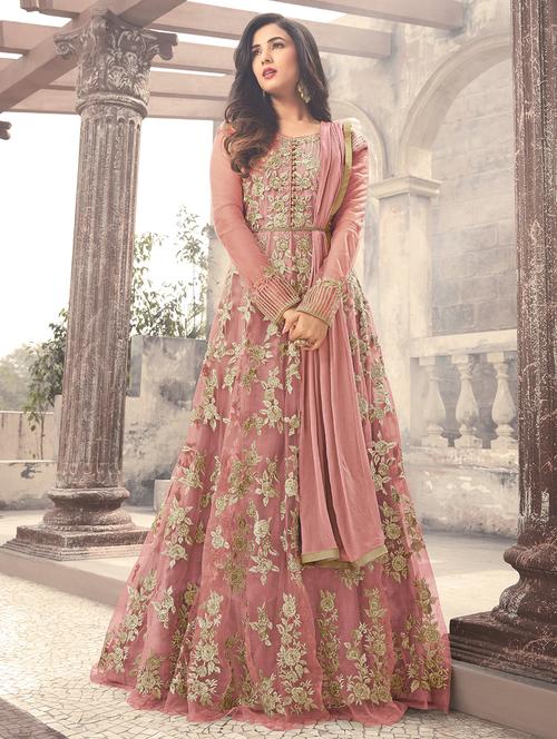 embroidered semi-stitched kalidaar suit - 15841587 - Very Small Image - 1