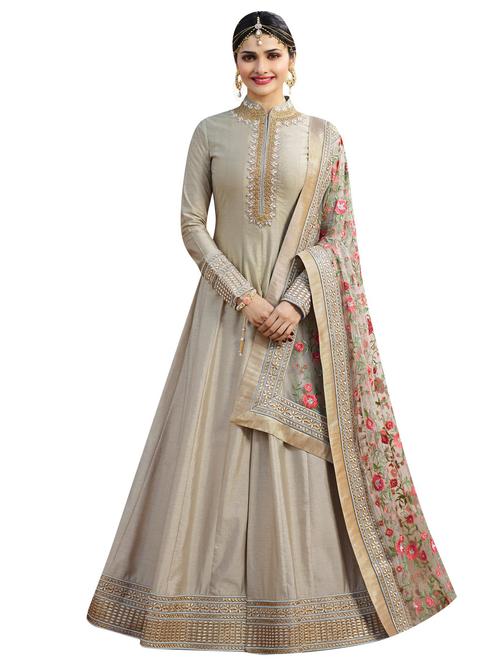embroidered semi-stitched anarkali suit - 15841596 - Very Small Image - 1