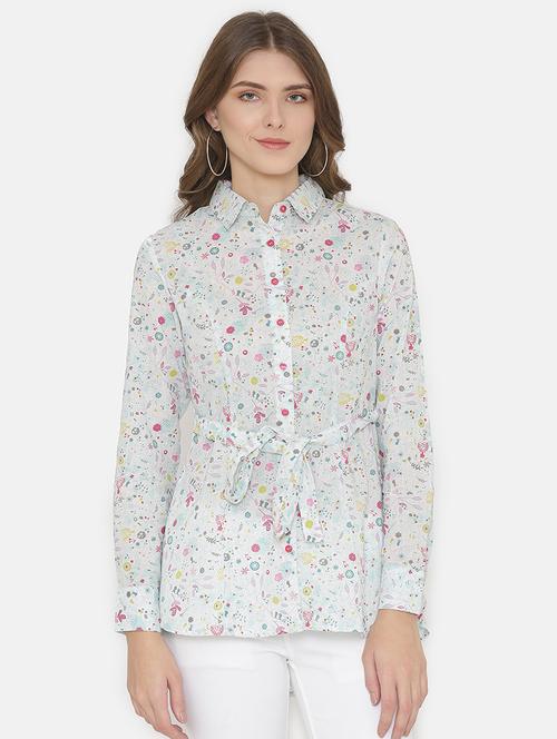 floral tie front belted shirt - 15842155 - Very Small Image - 1