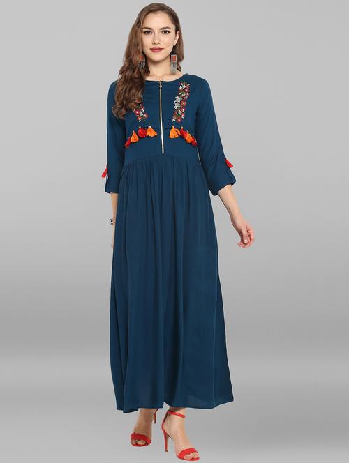 flared embroidered kurta with tassels - 15842310 - Very Small Image - 1