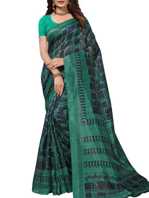 checkered print bhagalpuri saree with blouse - 15842648 - Very Small Image - 1
