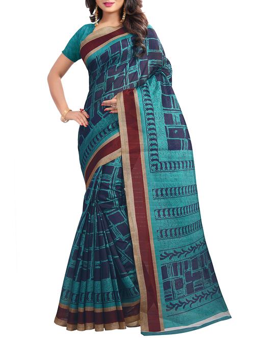 checkered print bhagalpuri saree with blouse - 15842654 - Very Small Image - 1