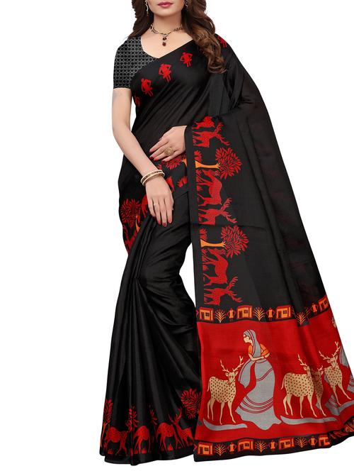 women's madhubani black colored saree with blouse - 15842692 - Very Small Image - 1
