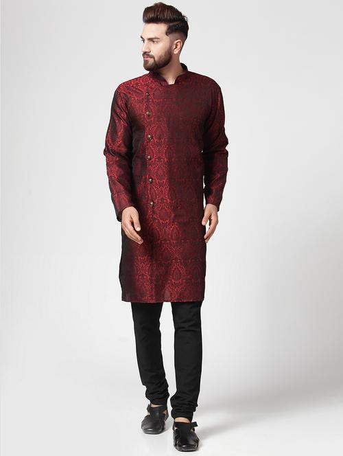 maroon dupion kurta pyjama set - 15843067 - Very Small Image - 1