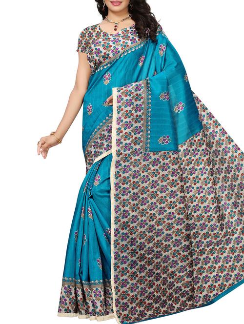 floral print maysore art silk saree with blouse - 15843234 - Very Small Image - 1