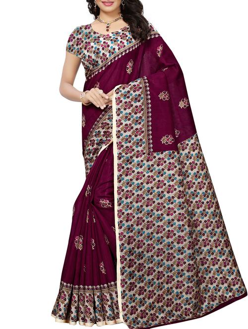 floral print maysore art silk saree with blouse - 15843235 - Very Small Image - 1