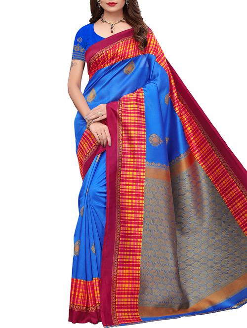contrast border printed maysore art silk saree with blouse - 15843246 - Very Small Image - 1