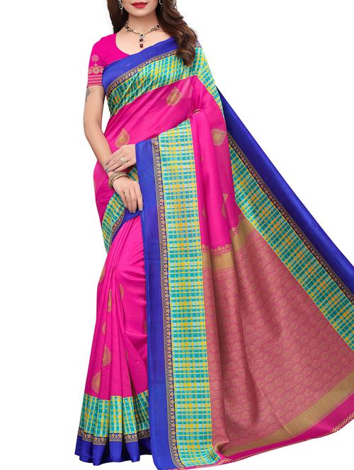 contrast border printed maysore art silk saree with blouse - 15843248 - Very Small Image - 1