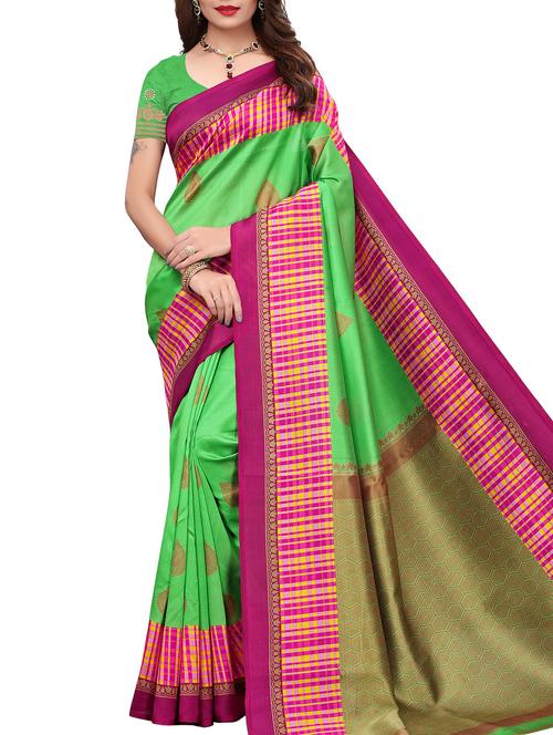 contrast border printed maysore art silk saree with blouse - 15843249 - Very Small Image - 1