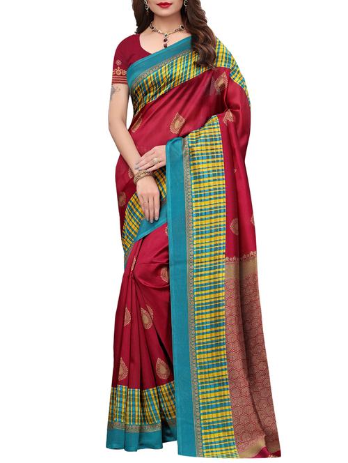 contrast border printed maysore art silk saree with blouse - 15843253 - Very Small Image - 1