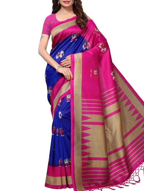 contrast border conversational printed maysore art silk saree with blouse - 15843685 - Very Small Image - 1
