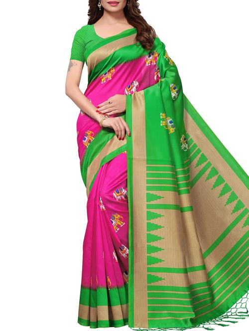 contrast border conversational printed maysore art silk saree with blouse - 15843686 - Very Small Image - 1