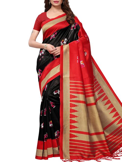 contrast border conversational printed maysore art silk saree with blouse - 15843687 - Very Small Image - 1