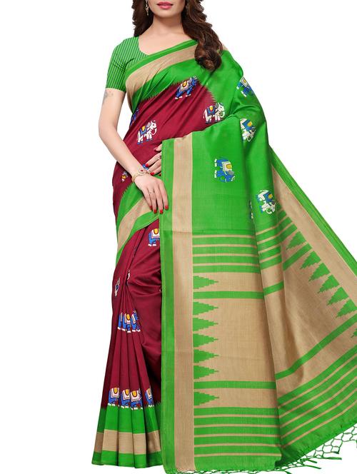 contrast border conversational printed maysore art silk saree with blouse - 15843690 - Very Small Image - 1