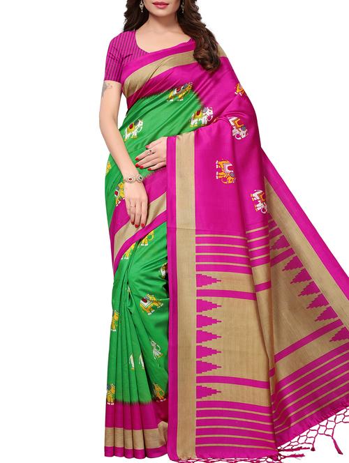 contrast border conversational printed maysore art silk saree with blouse - 15843691 - Very Small Image - 1