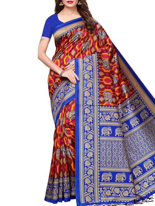 contrast border conversational printed maysore art silk saree with blouse - 15843698 - Very Small Image - 1