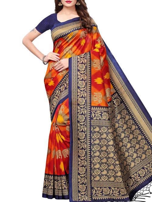 contrast border conversational printed maysore art silk saree with blouse - 15843699 - Very Small Image - 1