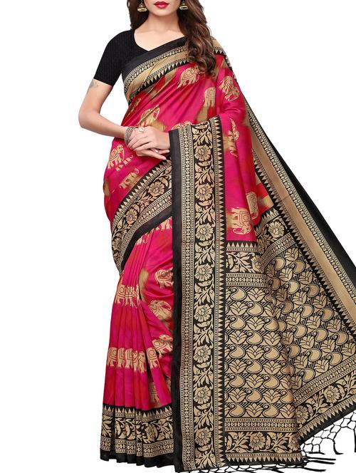 contrast border conversational printed maysore art silk saree with blouse - 15843700 - Very Small Image - 1