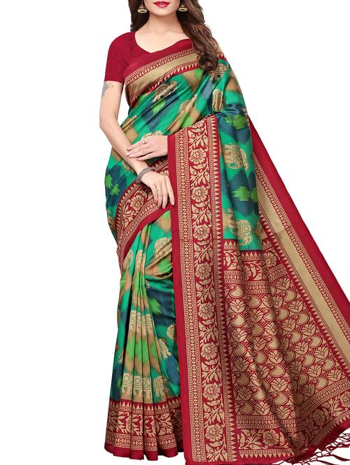 contrast border conversational printed maysore art silk saree with blouse - 15843701 - Very Small Image - 1