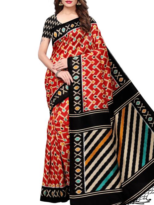 contrast border printed maysore art silk saree with blouse - 15843706 - Very Small Image - 1