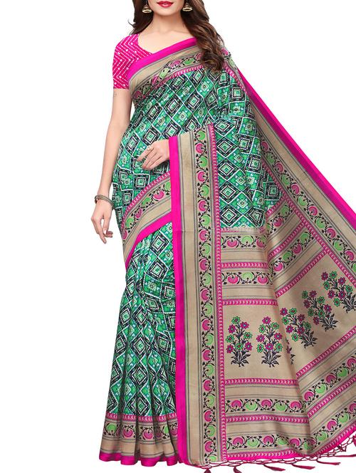 contrast border printed maysore art silk saree with blouse - 15843707 - Very Small Image - 1