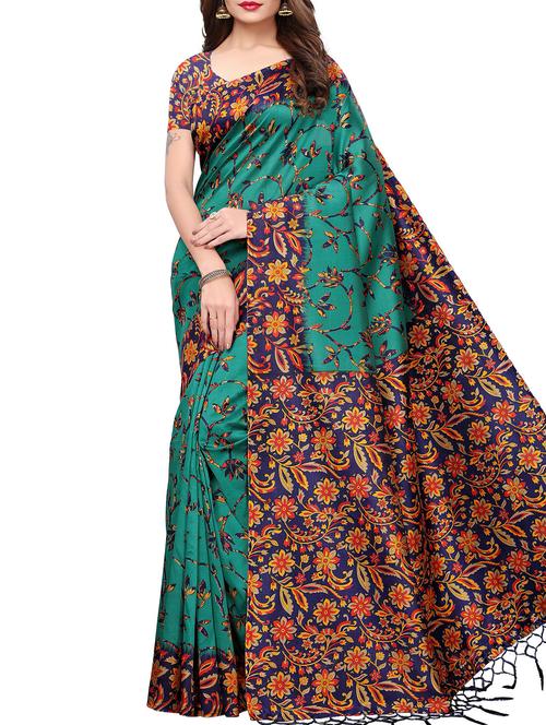 floral printed maysore art silk saree with blouse - 15843709 - Very Small Image - 1