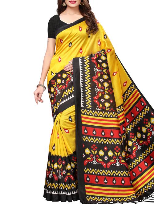 contrast border printed maysore art silk saree with blouse - 15843710 - Very Small Image - 1