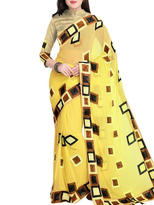checkered chiffon saree with blouse - 15843725 - Very Small Image - 1