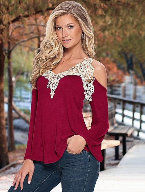 lace paneled cold shoulder top - 15844134 - Very Small Image - 1