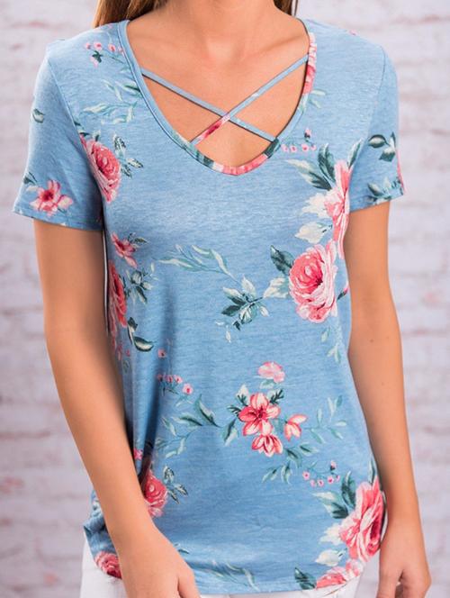 criss cross detail floral top - 15844145 - Very Small Image - 1