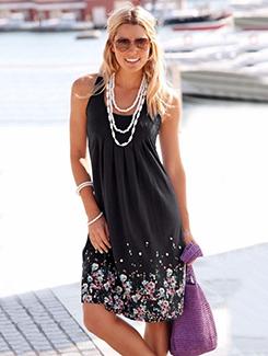 floral hem pleated a-line dress - 15844183 - Very Small Image - 1